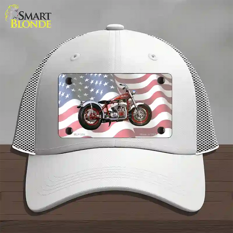 Indian Motorcycle American Flag Novelty License Plate Hat Mesh / White