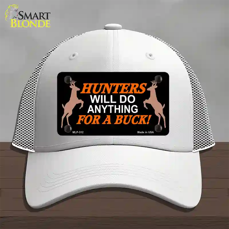 Hunters Will Do Anything Novelty License Plate Hat Mesh / White