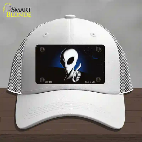 Space Alien Novelty License Plate Hat Mesh / White