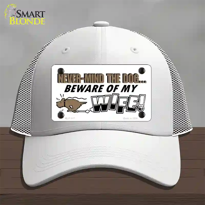 Beware Of My Wife Novelty License Plate Hat Mesh / White