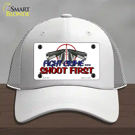 Fight Crime Shoot First Novelty License Plate Hat Mesh / White