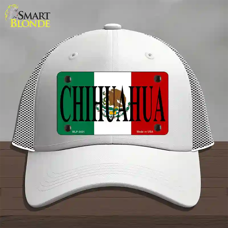 Chihuahua Mexico Flag Novelty License Plate Hat Mesh / White