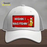 Wishin I Was Fishin Red Novelty License Plate Hat Mesh / White