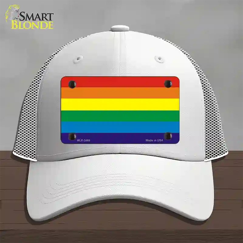 Rainbow Flag Novelty License Plate Hat Mesh / White