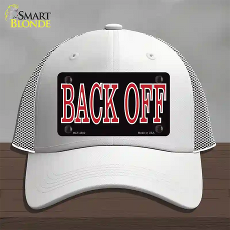 Back Off Black Novelty License Plate Hat Mesh / White