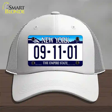 9 11 01 New York Novelty License Plate Hat Mesh / White