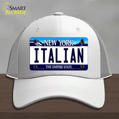 Italian New York Novelty License Plate Hat Mesh / White