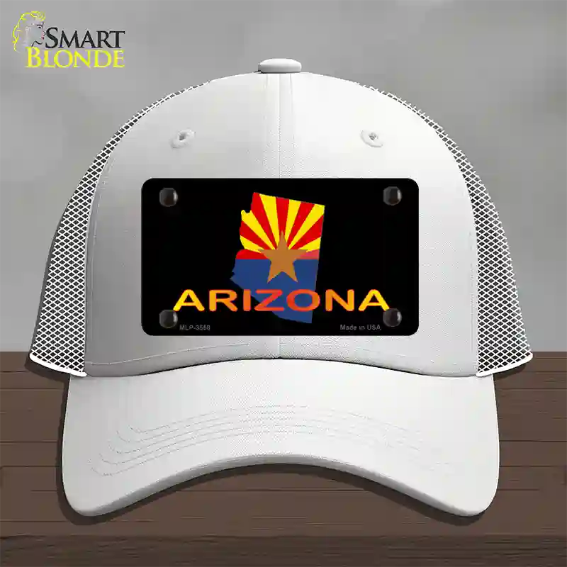 Arizona Flag Filled State Outline Novelty License Plate Hat Mesh / White