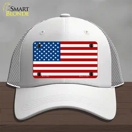 American Flag Novelty License Plate Hat Mesh / White