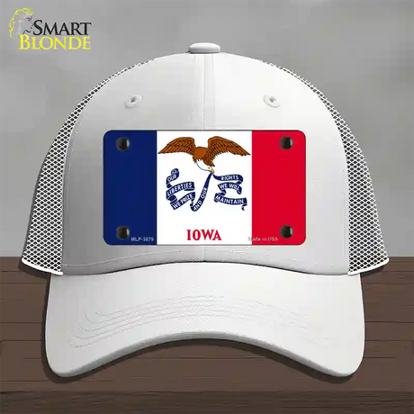 Iowa State Flag Novelty License Plate Hat Mesh / White