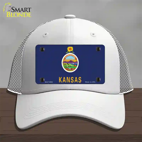 Kansas State Flag Novelty License Plate Hat Mesh / White