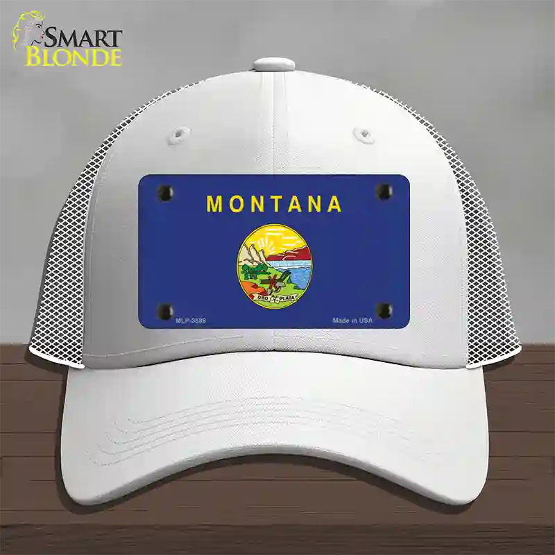 Montana State Flag Novelty License Plate Hat Mesh / White