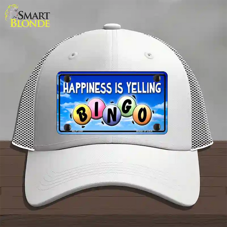 Happiness Is Yelling Bingo Novelty License Plate Hat Mesh / White