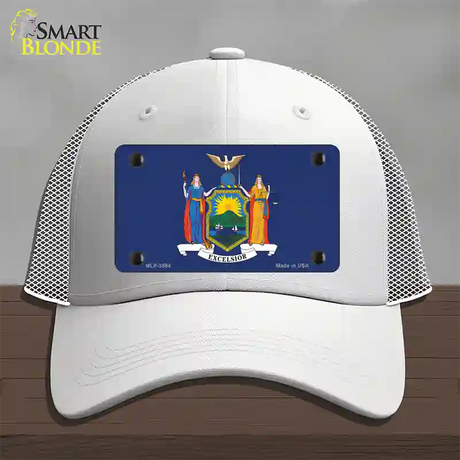 New York State Flag Novelty License Plate Hat Mesh / White