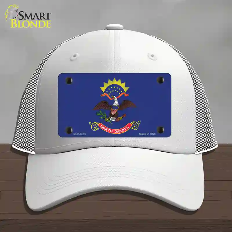 North Dakota State Flag Novelty License Plate Hat Mesh / White