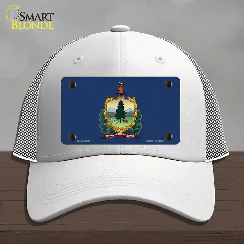 Vermont State Flag Novelty License Plate Hat Mesh / White