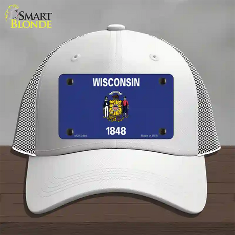 Wisconsin State Flag Novelty License Plate Hat Mesh / White