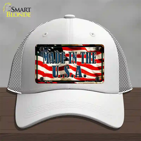 Made In The USA Flag Novelty License Plate Hat Mesh / White