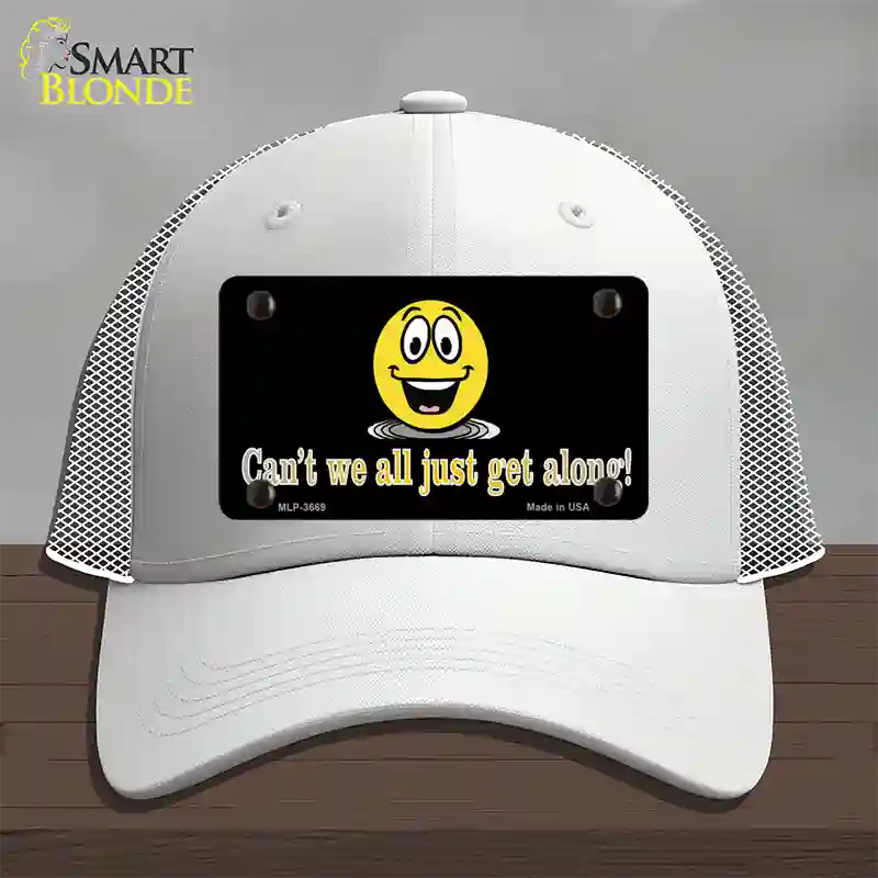 Cant We All Get Along Novelty License Plate Hat Mesh / White