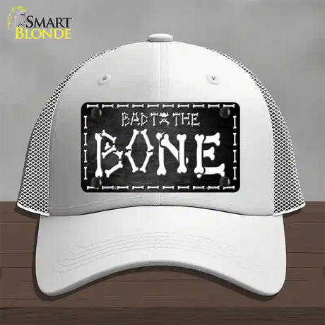 Bad To The Bone Skull Novelty License Plate Hat Mesh / White