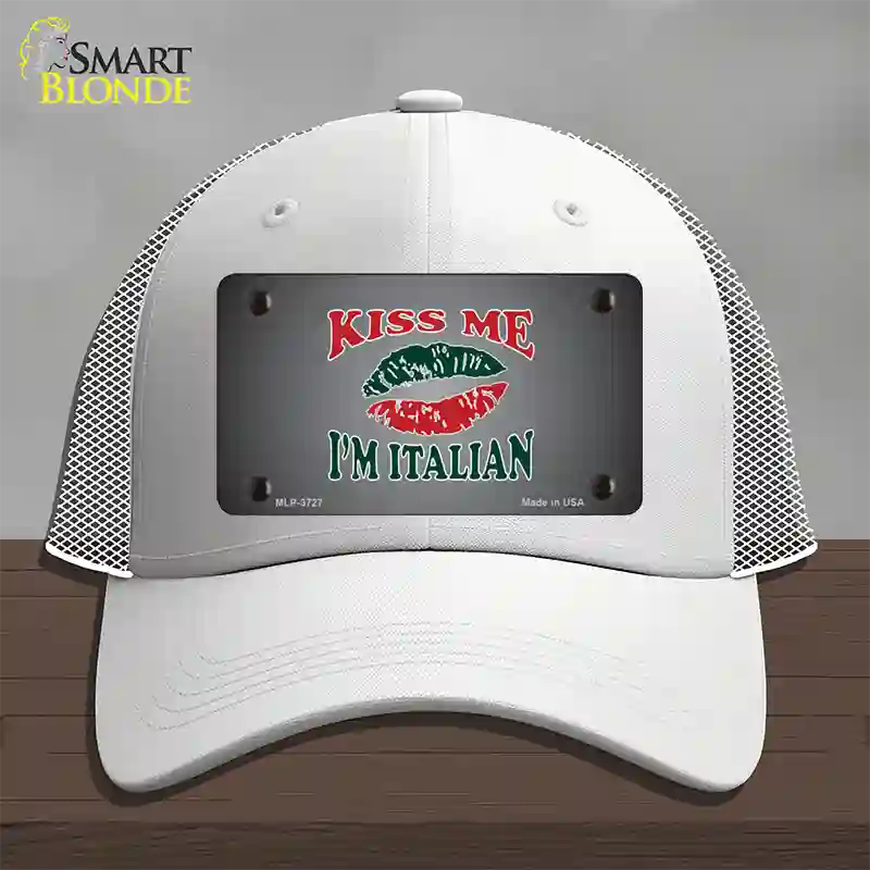 Kiss Me Im Italian Novelty License Plate Hat Mesh / White