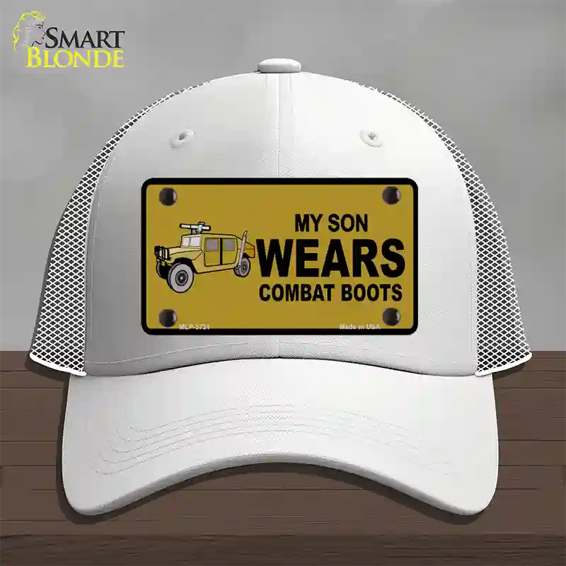 Son Wears Combat Boots Novelty License Plate Hat Mesh / White