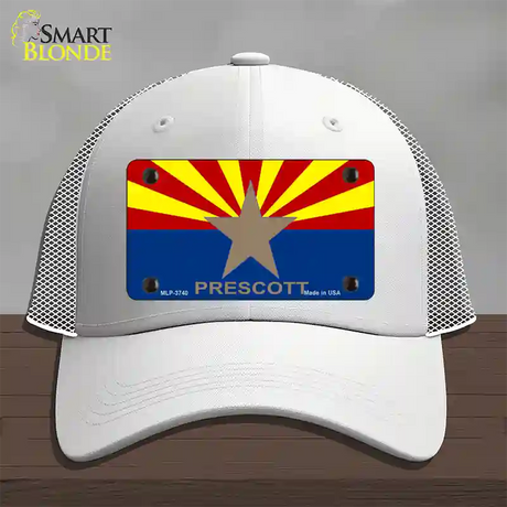 Prescott Arizona State Flag Novelty License Plate Hat Mesh / White