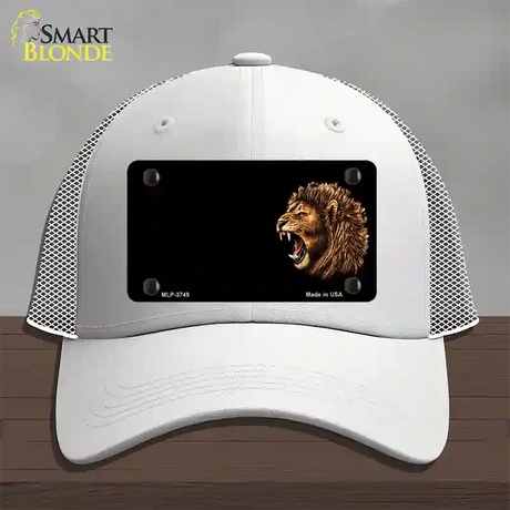 Lion Head Offset Novelty License Plate Hat Mesh / White