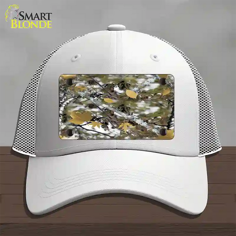 Real Leaf Camouflage Novelty License Plate Hat Mesh / White