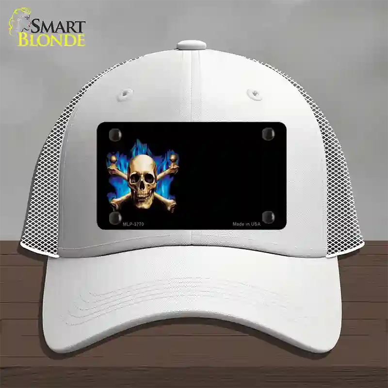 Skull Offset Novelty License Plate Hat Mesh / White