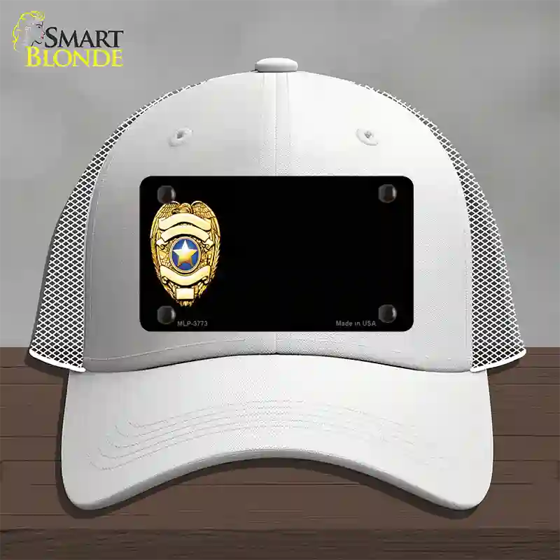 Police Badge Offset Novelty License Plate Hat Mesh / White