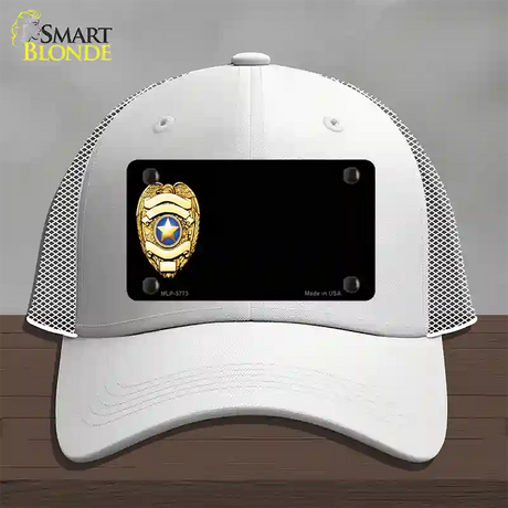 Police Badge Offset Novelty License Plate Hat Mesh / White