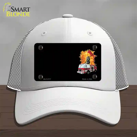 Fire Engine Flames Flaming Ax Offset Novelty License Plate Hat Mesh / White