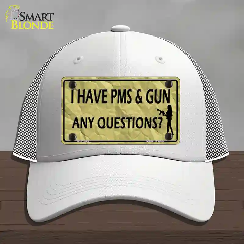 PMS And A Gun Novelty License Plate Hat Mesh / White