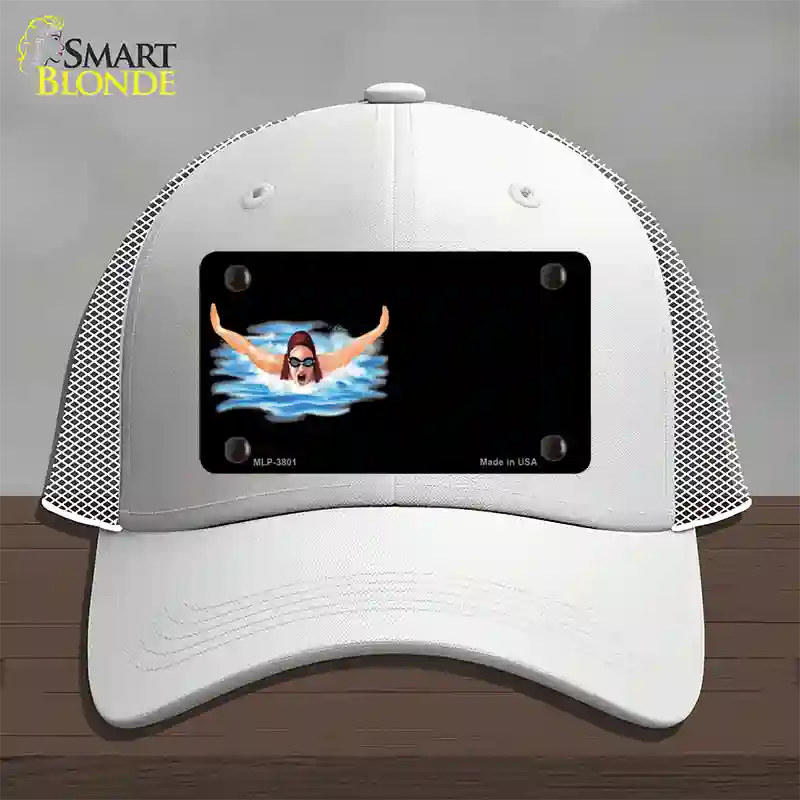 Female Swimmer Offset Novelty License Plate Hat Mesh / White