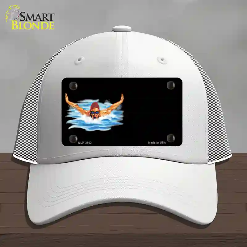 Male Swimmer Offset Novelty License Plate Hat Mesh / White