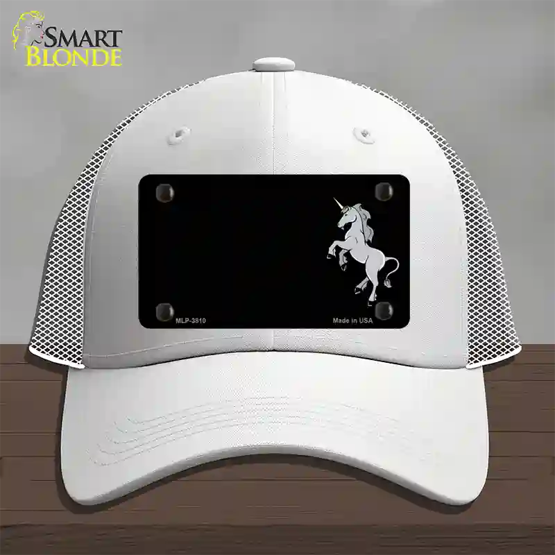 Unicorn Offset Black Novelty License Plate Hat Mesh / White