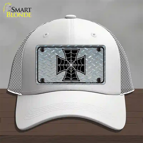 Maltese Cross Spider Web Novelty License Plate Hat Mesh / White