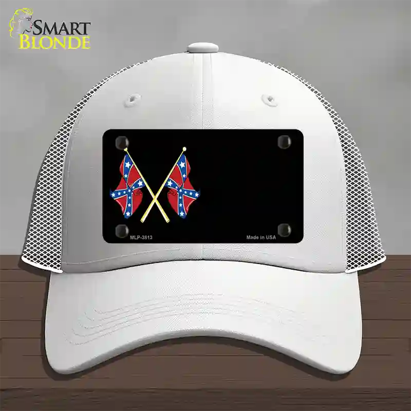 Crossed Rebel Flags Offset Novelty License Plate Hat Mesh / White