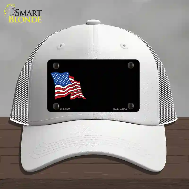 American Flag Offset Novelty License Plate Hat Mesh / White