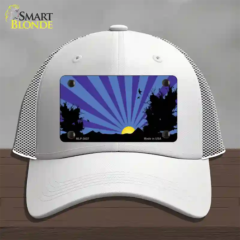 Southwest Purple Sunset Novelty License Plate Hat Mesh / White