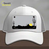 Southwest Cactus Sunrise Gray Novelty License Plate Hat Mesh / White