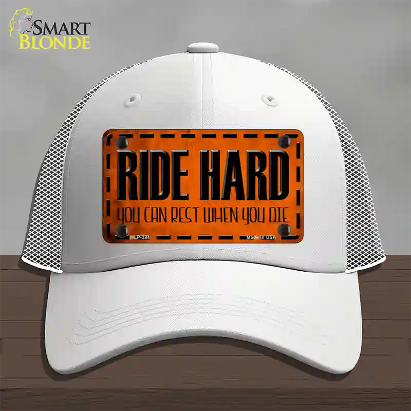 Ride Hard Novelty License Plate Hat Mesh / White