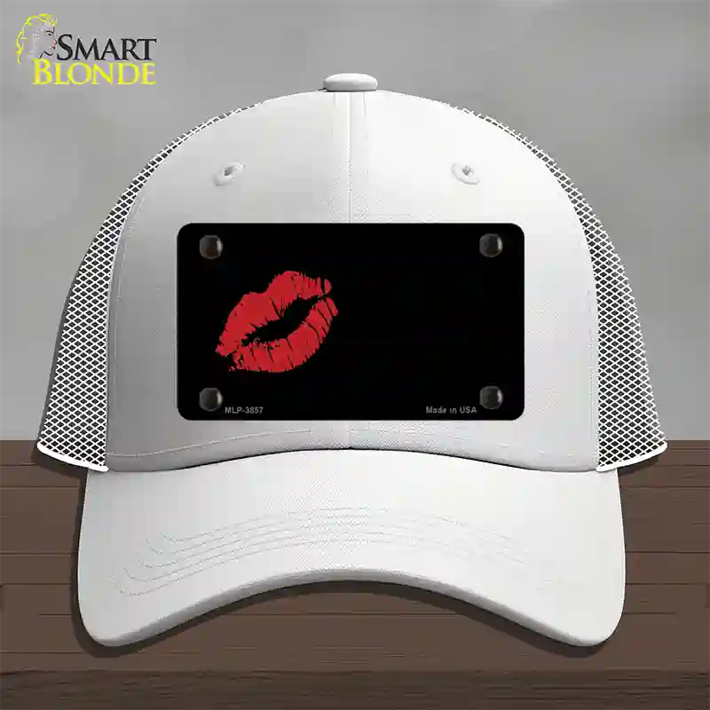 Red Lips Offset Novelty License Plate Hat Mesh / White