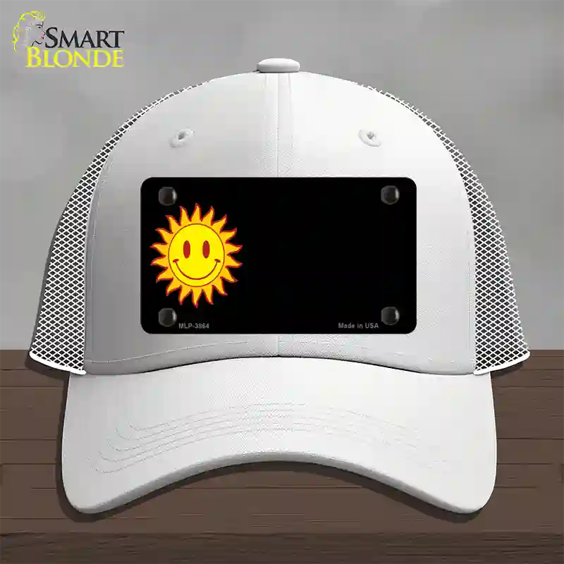 Sun Smiley Offset Novelty License Plate Hat Mesh / White