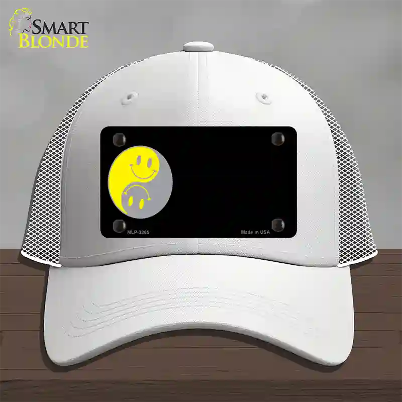 Yin Yang Smiley Offset Novelty License Plate Hat Mesh / White