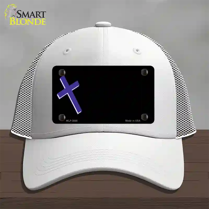 Purple Cross Offset Novelty License Plate Hat Mesh / White