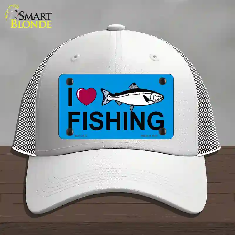 I Love Fishing Novelty License Plate Hat Mesh / White