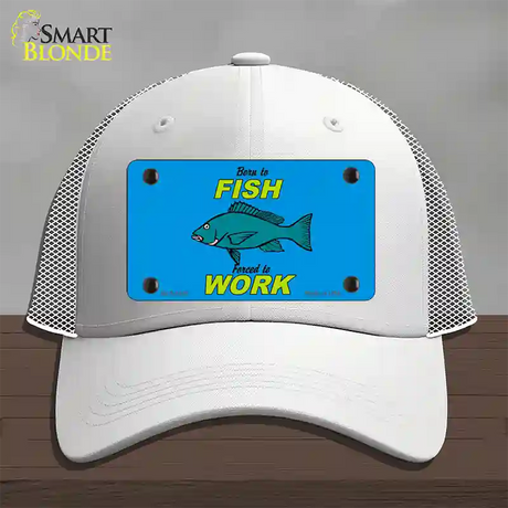 Born To Fish Novelty License Plate Hat Mesh / White