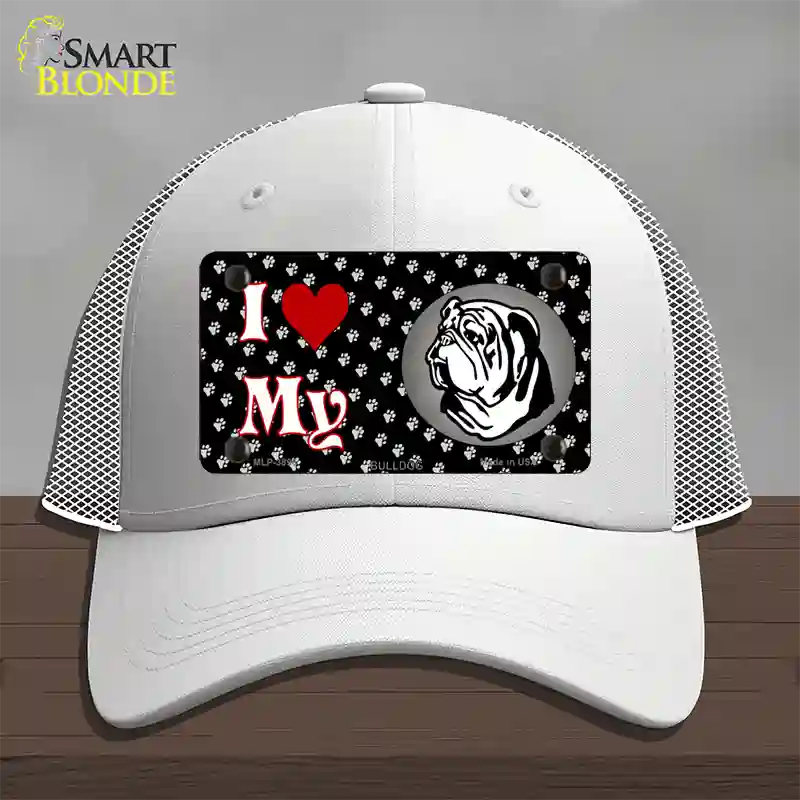 I Love My Bulldog Novelty License Plate Hat Mesh / White